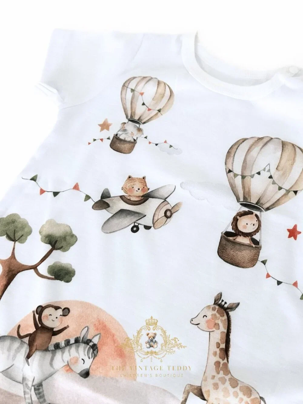 NWT Adorable Kids One-piece Sleep Play Romper Whimsical Safari Adventure 12-18M